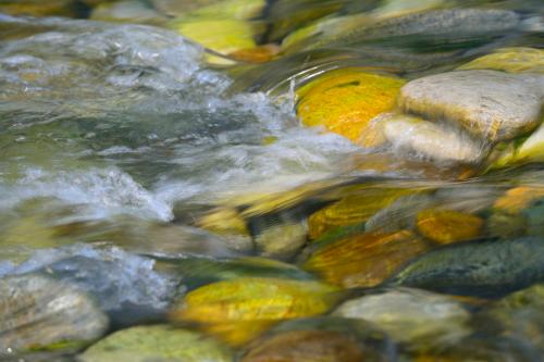 Fotografia mossa di sassi immersi nel fiume Ticino in Lombardia